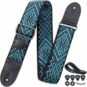 Woven guitar strap with pick pocket padded adjustable leather ends for bass